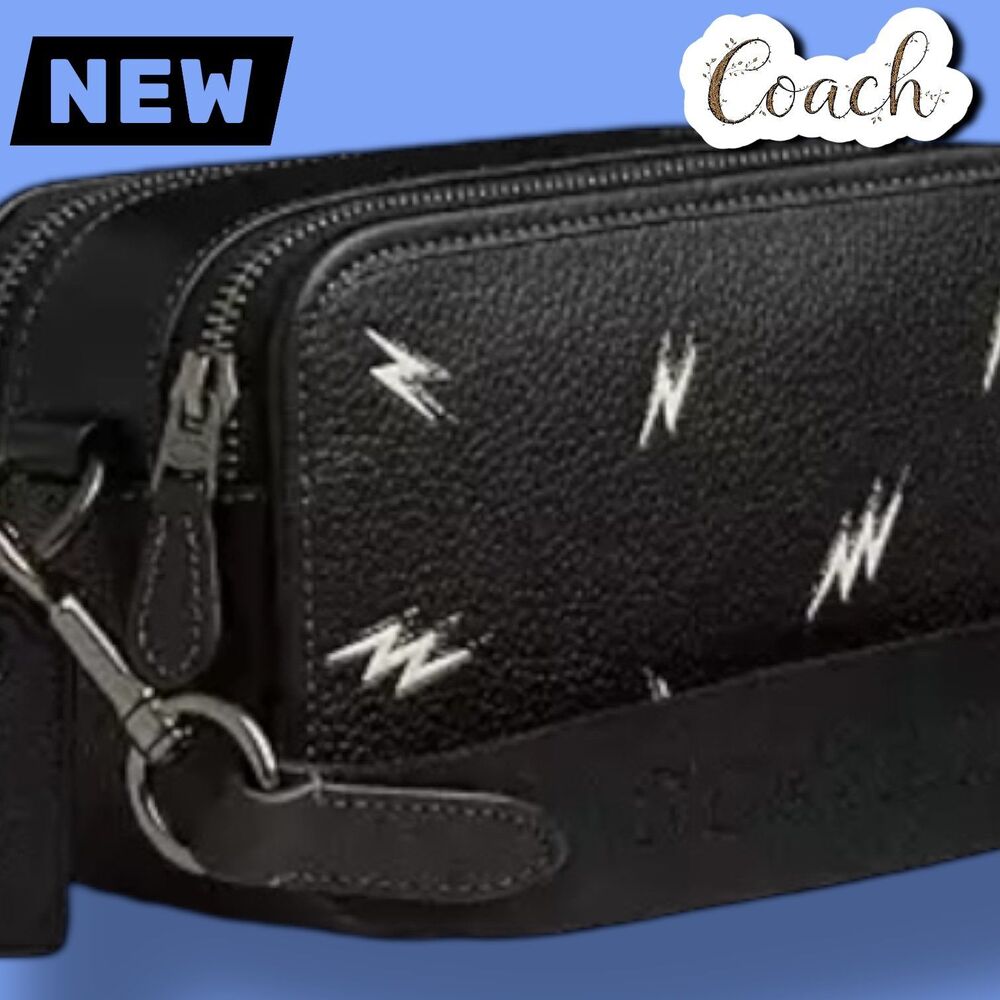 🔴New NWT Coach Wyatt Crossbody Bag with Lightning Bolt Print – Black - Picture 4 of 5